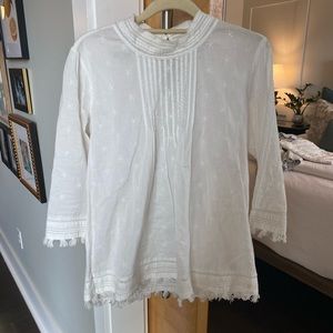 Anthropologie high neck eyelet blouse, 3/4 sleeve
